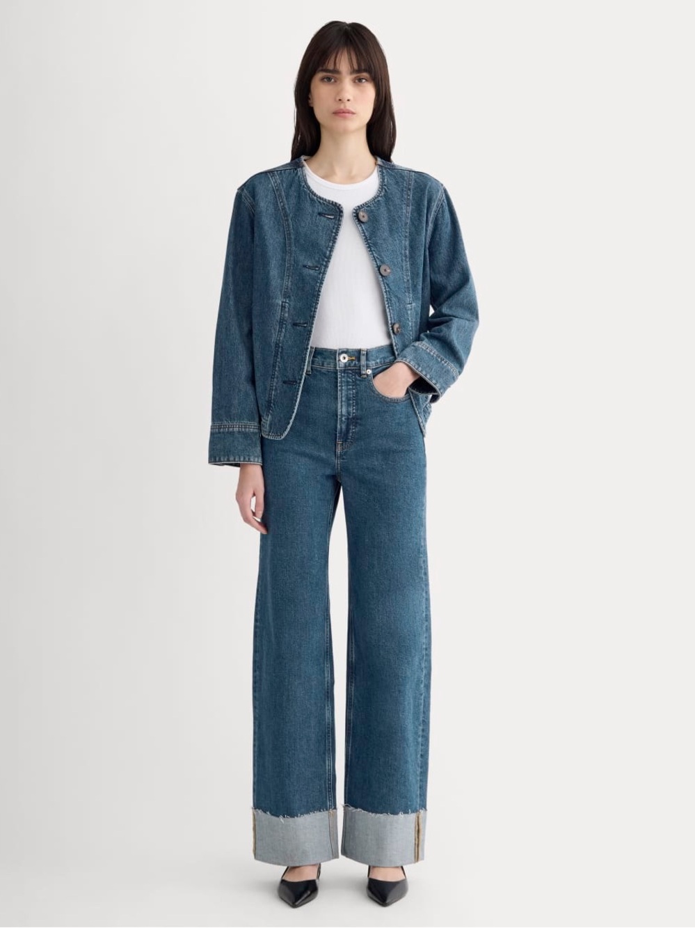 Everlane The Way-High Sailor Jean 2.0 Mid Indigo Size 28 Long NWOT Wide Leg
